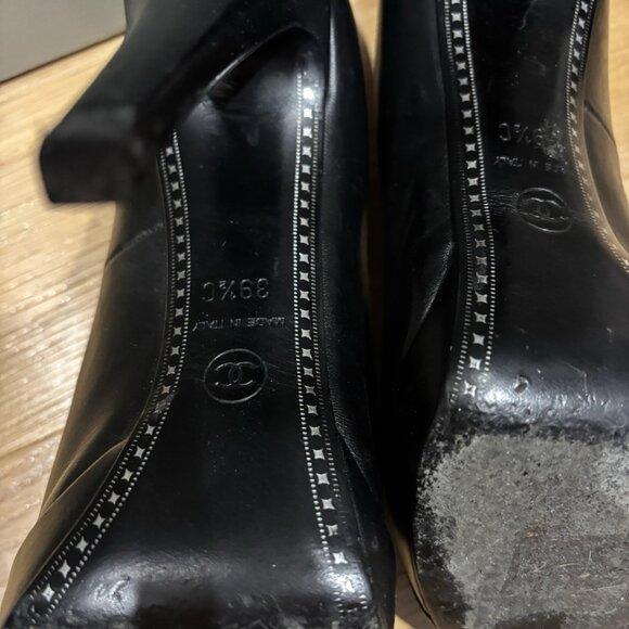 CHANEL Black Women Pump Heel Black Leather - Picture 4 of 6